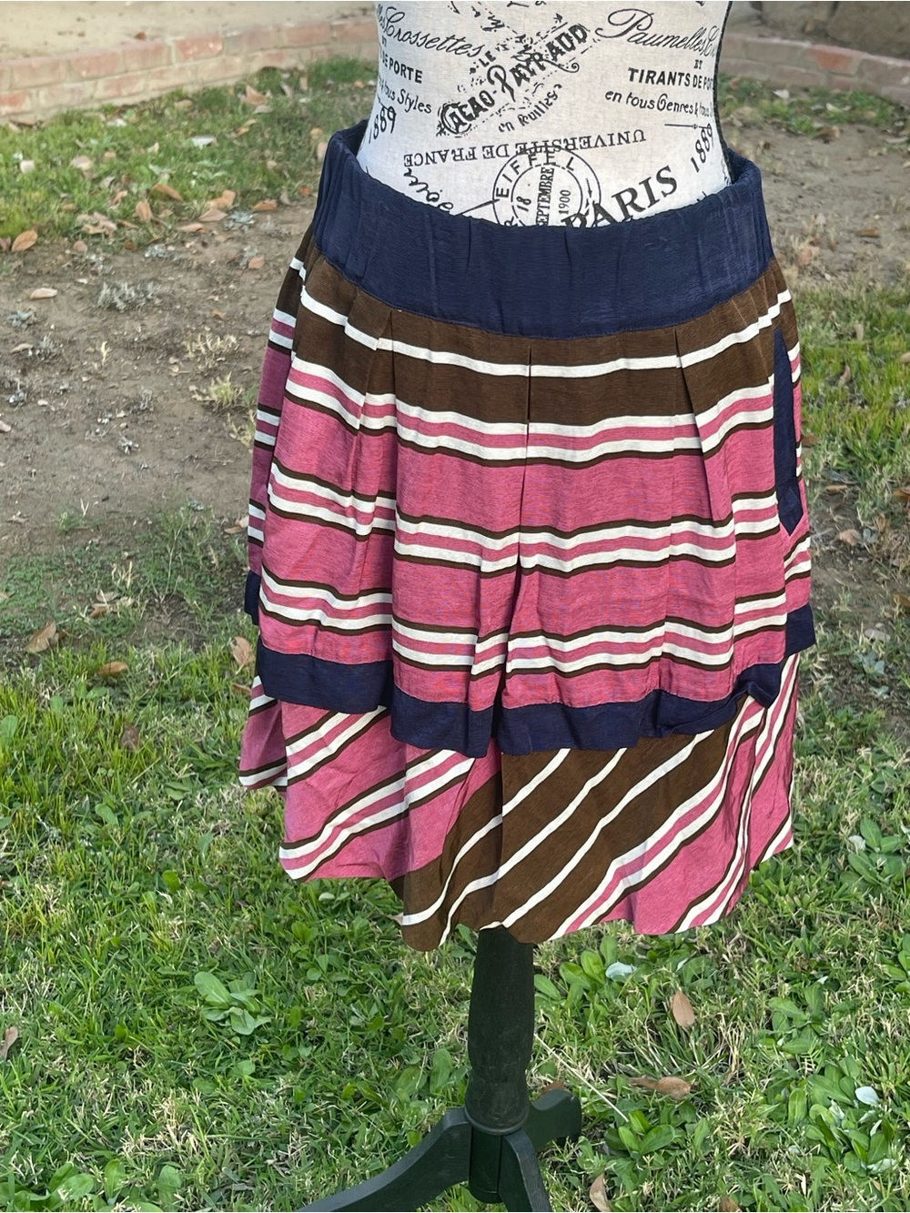 Anthropologie Maeve Ellery Striped Skirt Size 8 Pockets Pink Navy A-Line